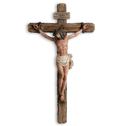 DevotedWalls Large Catholic Crucifix Wall Cross with Sculpted Wounds on Jesus's Body (Hand Painted in Full Color Version)
