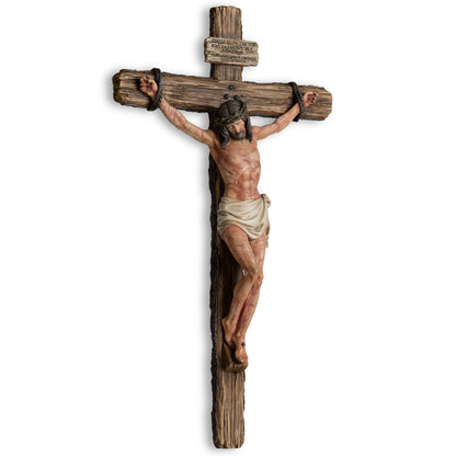 DevotedWalls Large Catholic Crucifix Wall Cross with Sculpted Wounds on Jesus's Body (Hand Painted in Full Color Version)