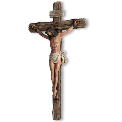 DevotedWalls Large Catholic Crucifix Wall Cross with Sculpted Wounds on Jesus's Body (Hand Painted in Full Color Version)