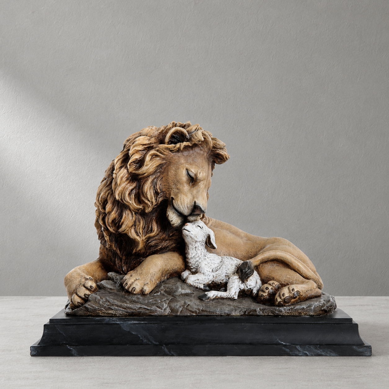 Resin Lion and Lamb Table Statue Home Decor