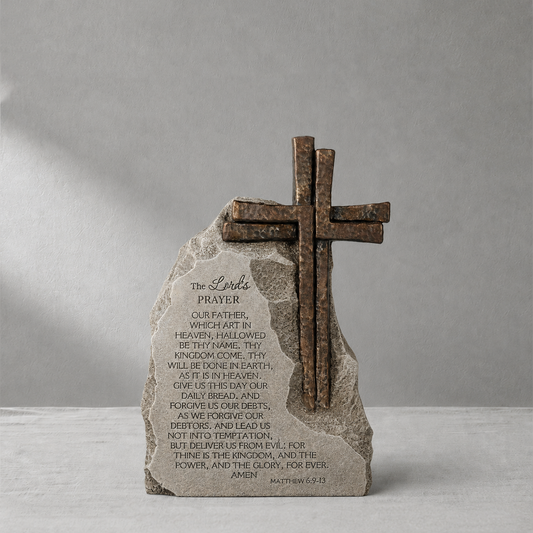 The Lord's Prayer Stone Decor with Bronze Color Cross, 9.4 inches0
